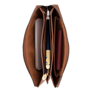 Majeste Leather Clutch Bag, Saddle Brown - UnBranded