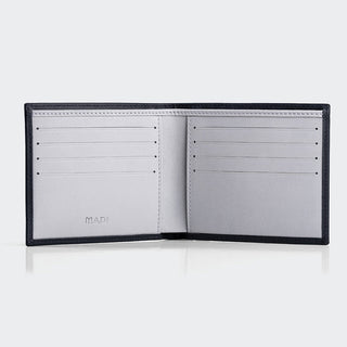 Bologna Men’s Leather Bifold Wallet with Coin Pocket – Mapi Edition, Dark Blue & Gray