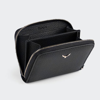 Amalfi Women’s Mini Leather Wallet with Zipped Pocket – Mapi Edition, Black