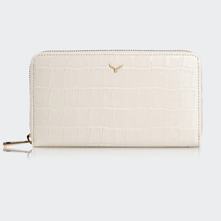 Venezia Women’s Croco Large Leather Wallet with Triple Compartments – Mapi Edition, Black