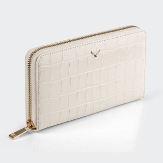 Venezia Women’s Croco Large Leather Wallet with Triple Compartments – Mapi Edition, Black