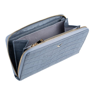 Venezia Women’s Croco Large Leather Wallet with Triple Compartments – Mapi Edition, Blue