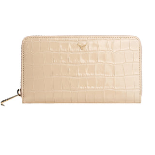 Venezia Women’s Croco Large Leather Wallet with Triple Compartments – Mapi Edition, Taupe