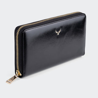 Firenze Women’s Large Leather Wallet with Dual Compartments – Mapi Edition, Black