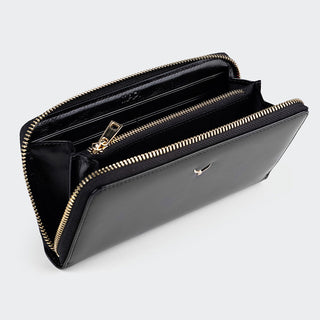 Firenze Women’s Large Leather Wallet with Dual Compartments – Mapi Edition, Black
