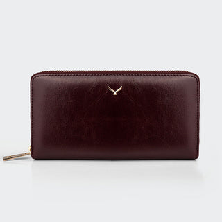 Firenze Women’s Large Leather Wallet with Dual Compartments – Mapi Edition, Dark Burgundy