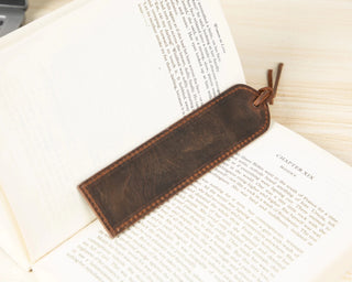Markora Stitched Leather Bookmark, Coffee - BlackBrook Case