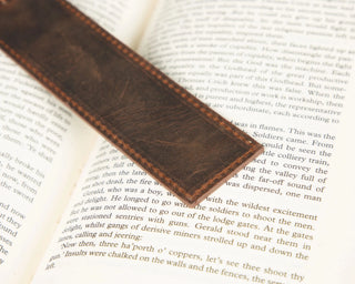 Markora Stitched Leather Bookmark, Coffee - BlackBrook Case