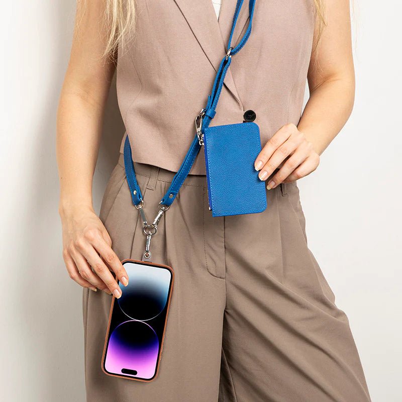 Marlow PU Leather Phone Strap & Wallet Set, Blue - BlackBrook Case