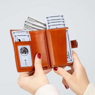 Max Slide Secure: RFID-Protected Wallet with Slide-Out Card, Cash Pocket & ID Slot, Burnished Tan - BlackBrook Case