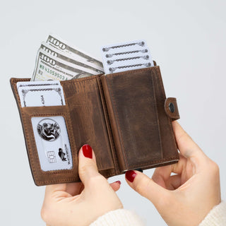 Max Slide Secure: RFID-Protected Wallet with Slide-Out Card, Cash Pocket & ID Slot, Distressed Coffee - BlackBrook Case