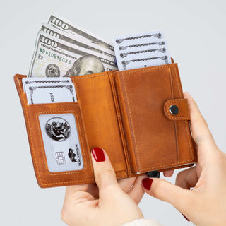 Max Slide Secure: RFID-Protected Wallet with Slide-Out Card, Cash Pocket & ID Slot, Golden Brown - BlackBrook Case