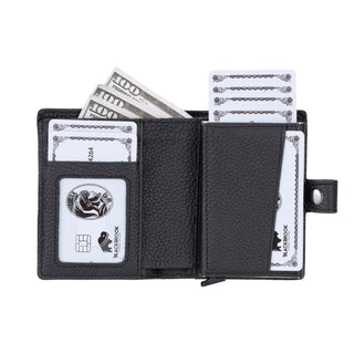 Max Slide Secure: RFID-Protected Wallet with Slide-Out Card, Cash Pocket & ID Slot, Pebble Black - BlackBrook Case