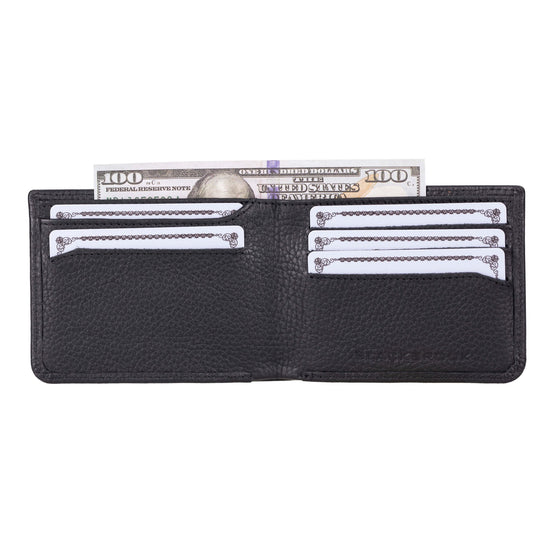 Merlin Bifold Wallet in full grain leather with slim design for everyday carry and pocket comfort.