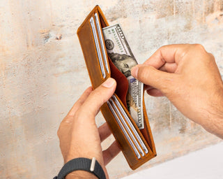 Merlin Full‑Grain Leather Bifold Wallet, Golden Brown - BlackBrook Case