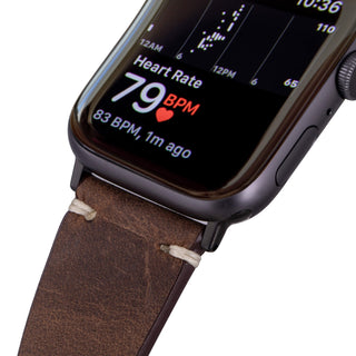 Modern Newport Band for Apple Watch 44mm / 45mm, Distressed Coffee, Black Hardware - BlackBrook Case