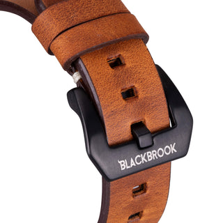 Modern Newport Band for Apple Watch 44mm / 45mm, Golden Brown, Black Hardware - BlackBrook Case