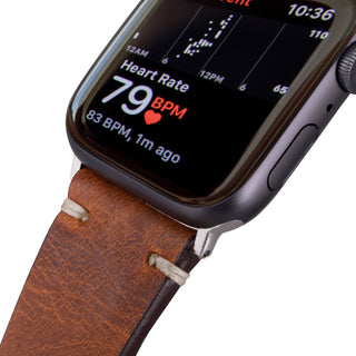 Modern Newport Band for Apple Watch 44mm / 45mm, Golden Brown, Silver Hardware - BlackBrook Case