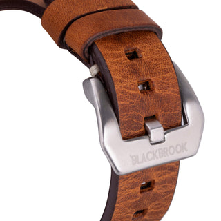 Modern Newport Band for Apple Watch 44mm / 45mm, Golden Brown, Silver Hardware - BlackBrook Case