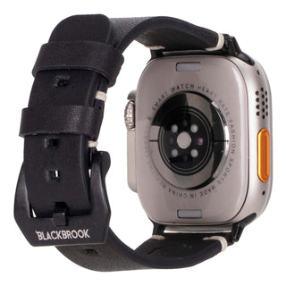 Modern Newport Leather Band – Apple Watch Ultra 49 mm (Distressed Black, Black Hardware) - BlackBrook Case