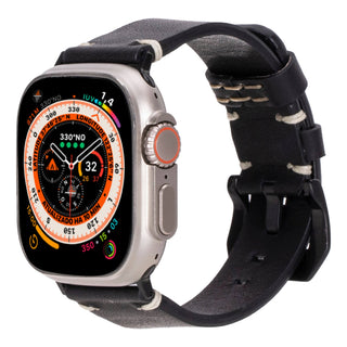 Modern Newport Leather Band – Apple Watch Ultra 49 mm (Distressed Black, Black Hardware) - BlackBrook Case