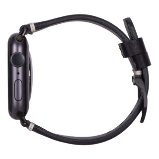 Modern Newport Leather Band – Apple Watch Ultra 49 mm (Distressed Black, Black Hardware) - BlackBrook Case