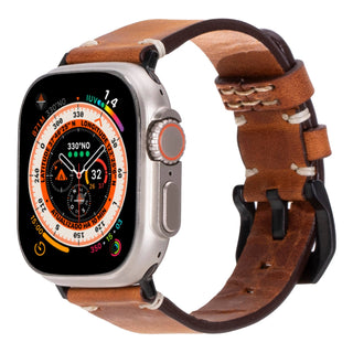Modern Newport Leather Band – Apple Watch Ultra 49 mm (Golden Brown, Black Hardware) - BlackBrook Case
