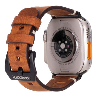 Modern Newport Leather Band – Apple Watch Ultra 49 mm (Golden Brown, Black Hardware) - BlackBrook Case