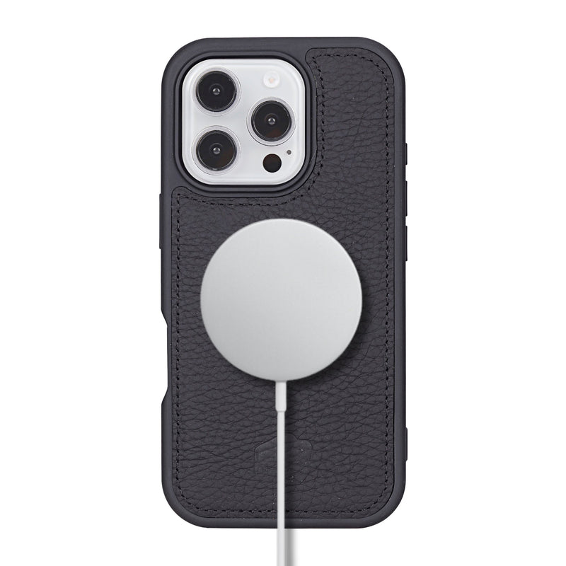 York Leather iPhone 16 Pro Max MagSafe Case, Pebble Black - BlackBrook Case