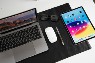 Natural Leather Desk Mat (37cm x 80 cm), Rustic Black - BlackBrook Case
