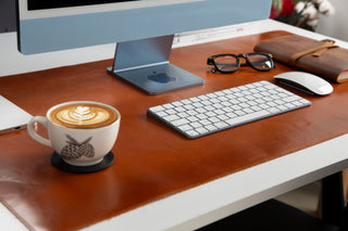 Natural Leather Desk Mat (37cm x 80 cm), Rustic Tan - BlackBrook Case