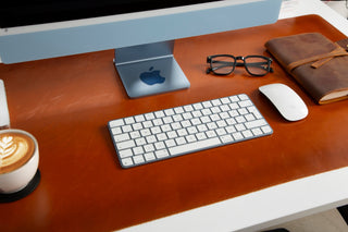 Natural Leather Desk Mat (37cm x 80 cm), Rustic Tan - BlackBrook Case