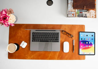 Natural Leather Desk Mat (48cm x 91 cm), Golden Tan - BlackBrook Case