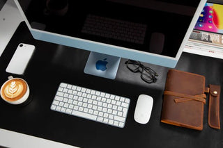 Natural Leather Desk Mat (48cm x 91 cm), Rustic Black - BlackBrook Case