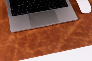 Natural Leather Desk Mat (48cm x 91 cm), Rustic Tan - BlackBrook Case