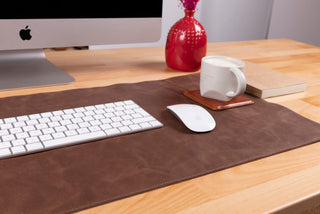 Natural Leather Desk Mat (48cm x 91 cm), Rustic Tan - BlackBrook Case