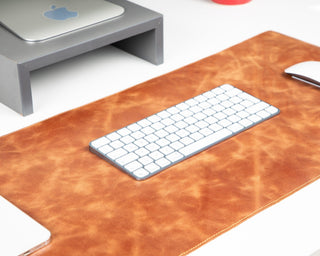 Natural Leather Desk Mat (48cm x 91 cm), Rustic Tan - BlackBrook Case