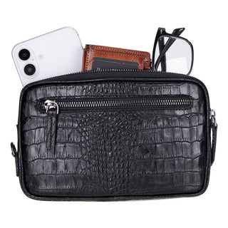 Noma Full‑Grain Leather Clutch Bag, Crocodile Black - UnBranded