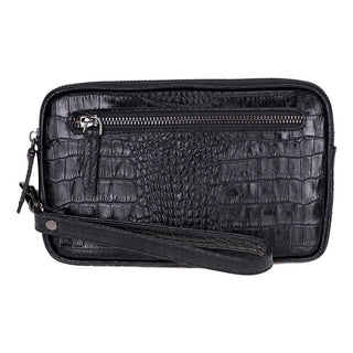 Noma Full‑Grain Leather Clutch Bag, Crocodile Black - UnBranded