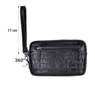 Noma Full‑Grain Leather Clutch Bag, Crocodile Black - UnBranded