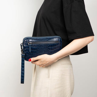 Noma Full‑Grain Leather Clutch Bag, Crocodile Blue - UnBranded