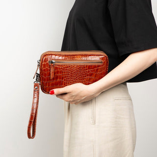 Noma Full‑Grain Leather Clutch Bag, Crocodile Heather - UnBranded