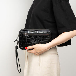 Noma Leather Clutch Bag, Crocodile Black - UnBranded