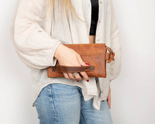 Prestige Leather Clutch Bag, Saddle Brown - UnBranded