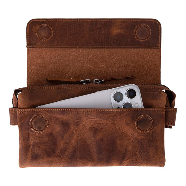 Prestige Leather Clutch Bag, Saddle Brown