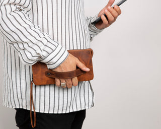 Prestige Leather Clutch Bag, Saddle Brown - BlackBrook Case