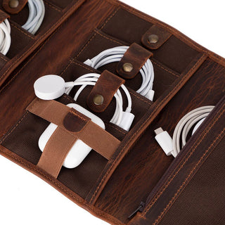 Pura Leather Cable Organizer, Saddle Brown - BlackBrook Case