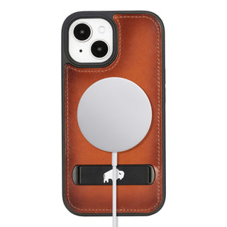 Reed Leather Snap‑On Case with Stand – iPhone 15 Plus, Burnished Tan - BlackBrook Case