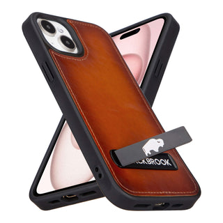 Reed Leather Snap‑On Case with Stand – iPhone 15 Plus, Burnished Tan - BlackBrook Case