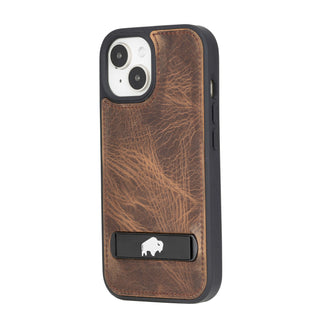 Reed Leather Snap‑On Case with Stand – iPhone 15 Plus, Distressed Coffee - BlackBrook Case